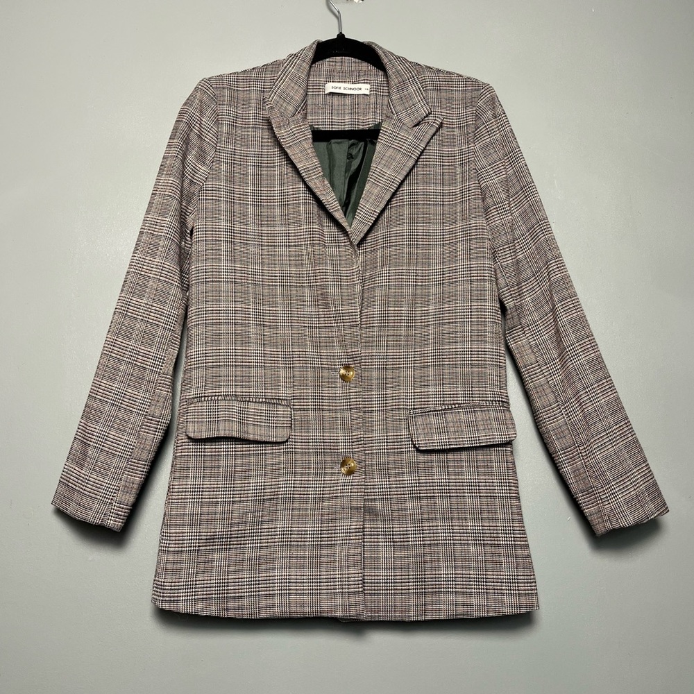 Sophie Schnoor Gray Plaid Women's Blazer 2 Button Oversized Fit Size XS Career